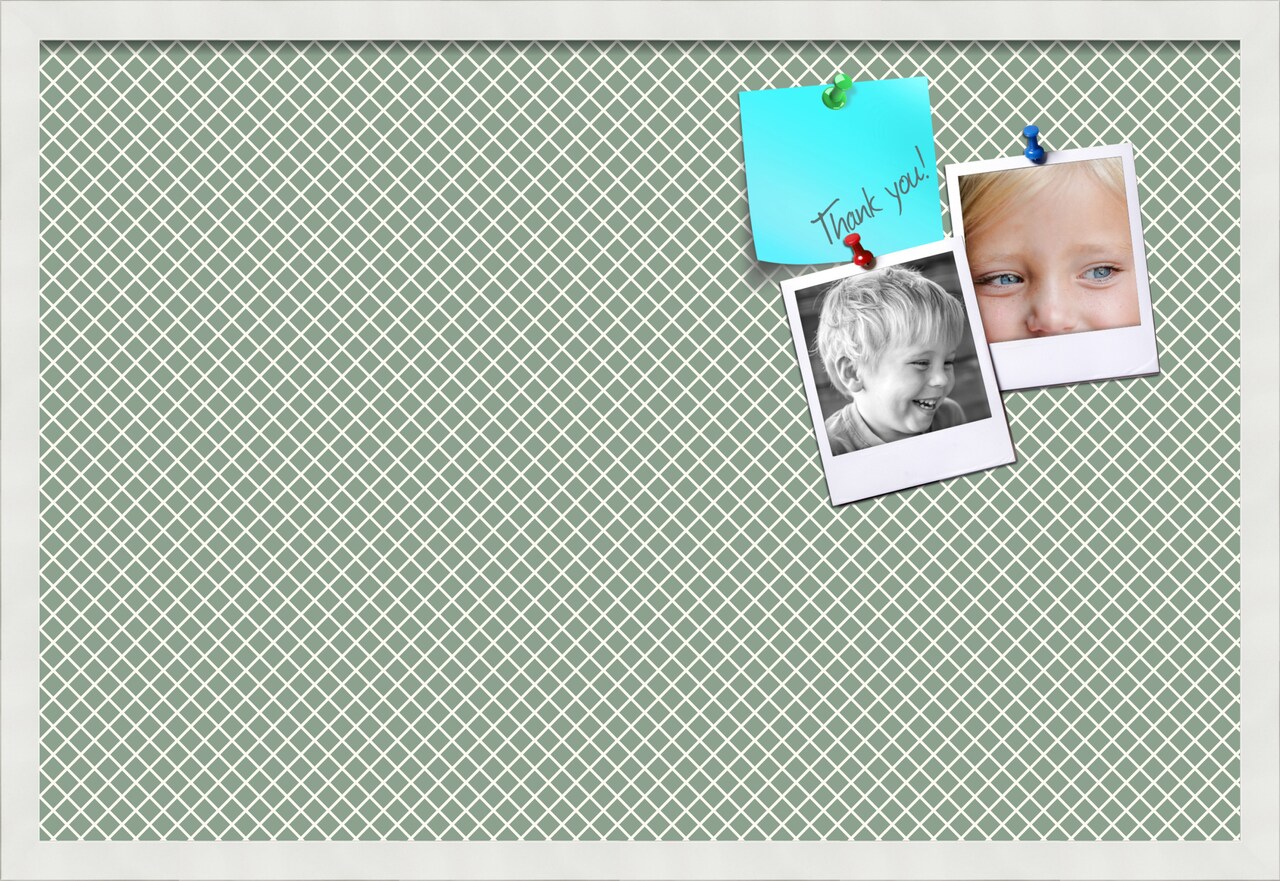 PinPix Custom Bulletin Board Nile Green Diamond Poster Board Has a Fabric Style Canvas Finish, Framed in Satin White Frame, by ArtToFrames (PinPix-380)